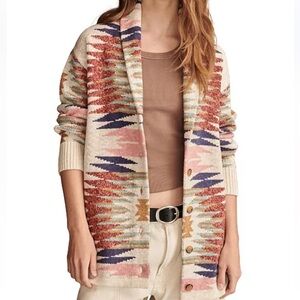 Lucky Brand Southwestern Aztec Printed Button Cardigan sweater shawl collar M